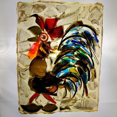 Quadro vetro gallo - gallo, resina